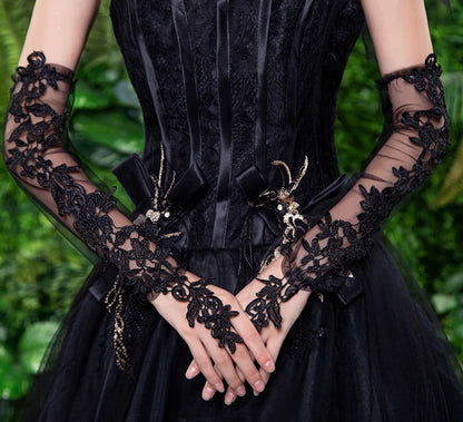 Lace Elbow-Length Fingerless Gloves