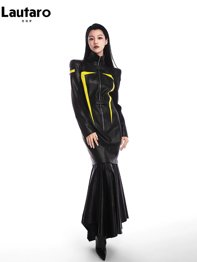 Lautaro Luxe Red & Black Patchwork Maxi Dress