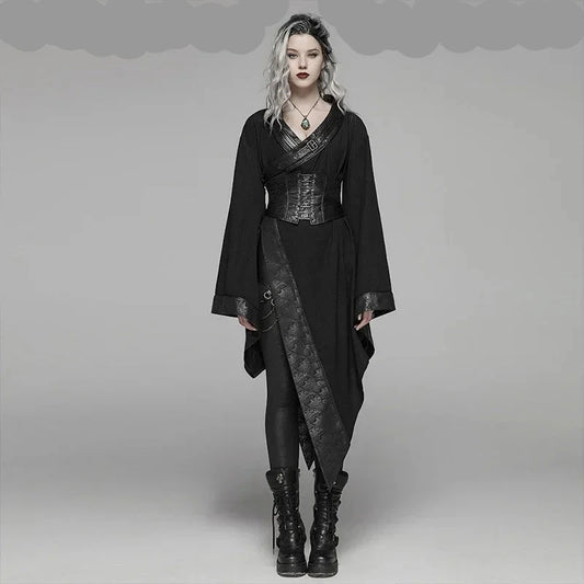 Dark Asymmetrical Punk Kimono Dress