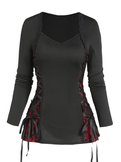 Gothic Lace Contrast Tee - Women's Stylish Top