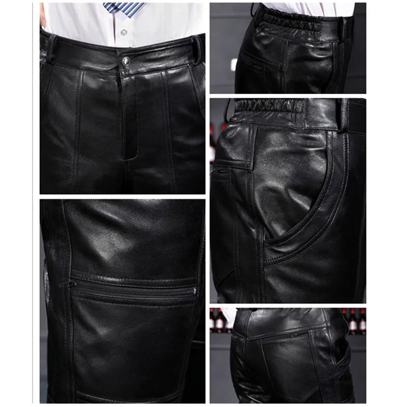All-Season Genuine Leather Moto Pants for Men