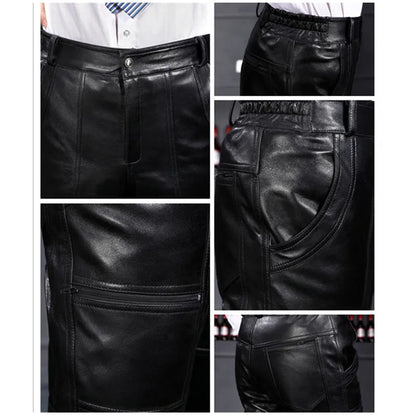 All-Season Genuine Leather Moto Pants for Men