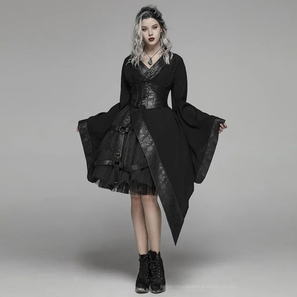 Dark Asymmetrical Punk Kimono Dress