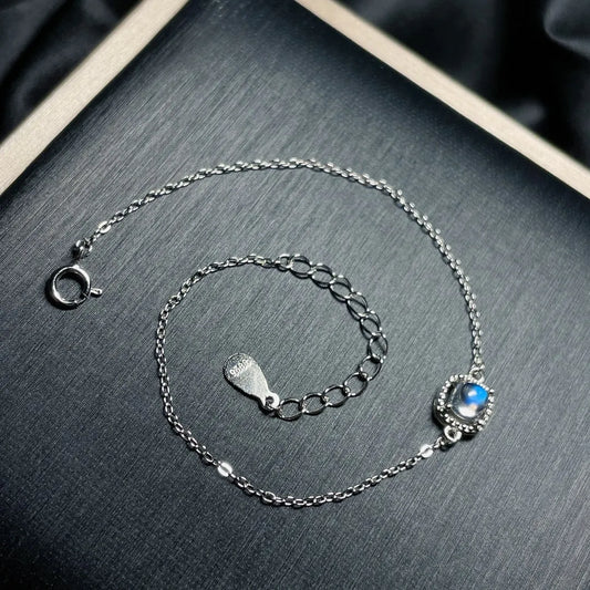 Lunar Charm Crown: S925 Silver Moonstone Bracelet