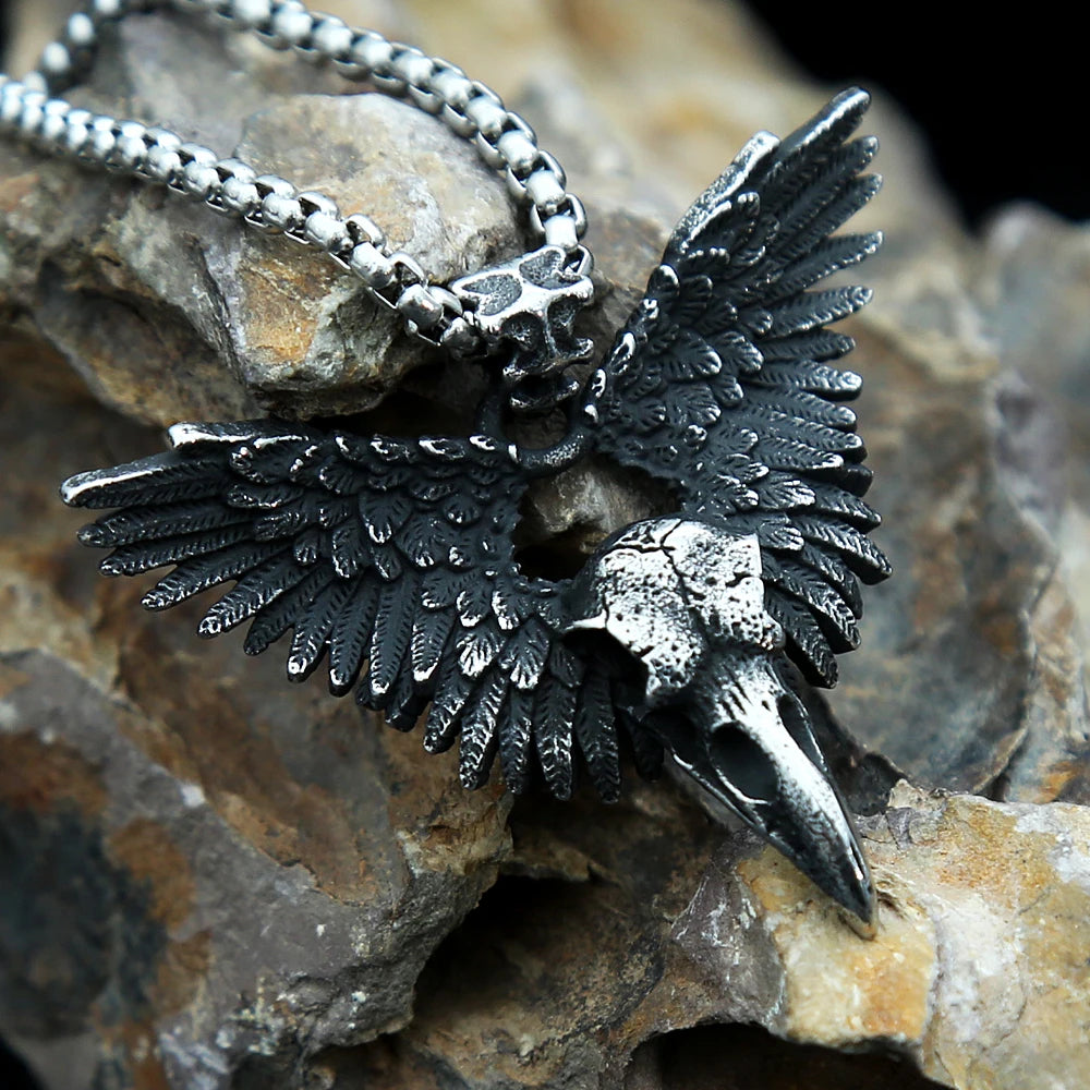 Punk Vintage Raven Skull Necklace