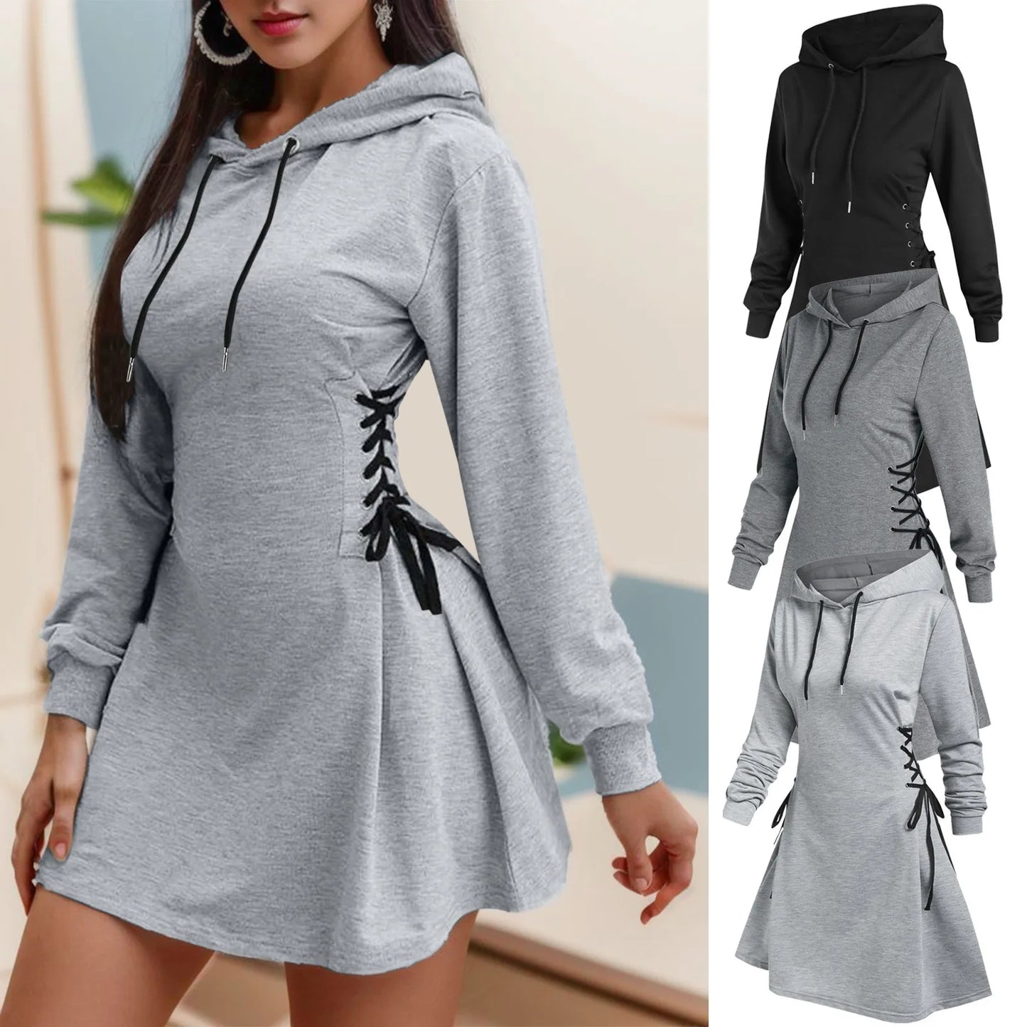 Cozy V-Neck Tie-Waist Hoodie Dress for Women