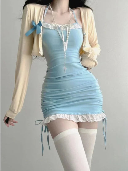 Chic Lace Halter Mini Dress Set for Summer