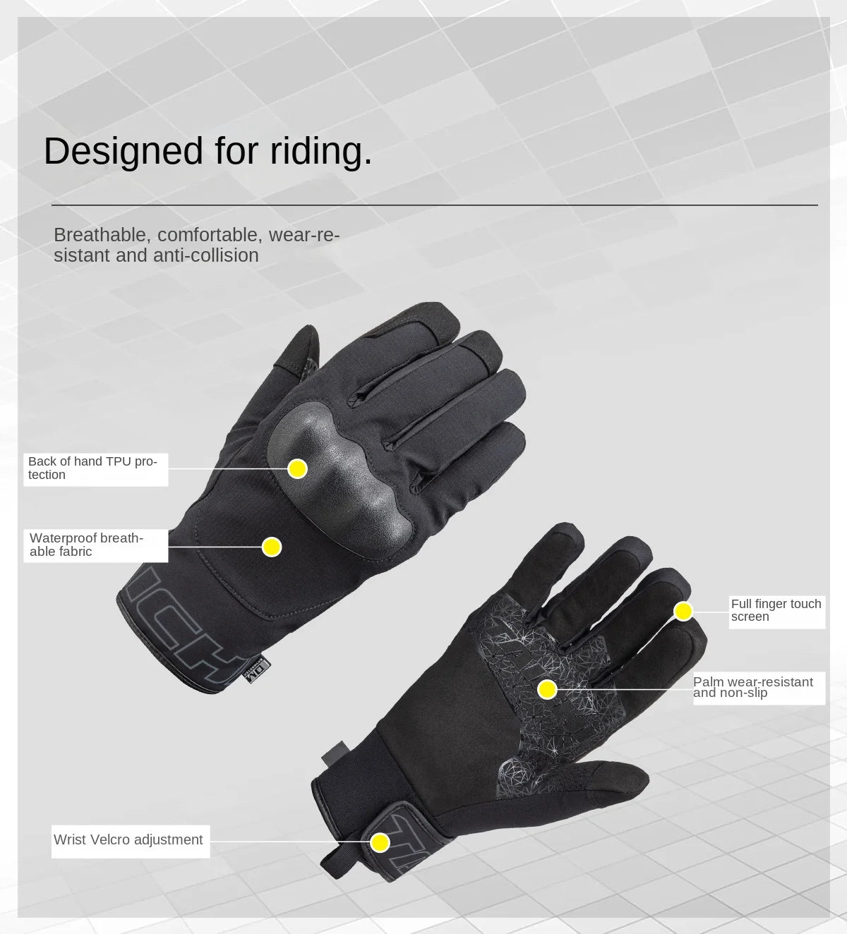 TAICHI Winter Moto Gloves: Waterproof & Touchscreen