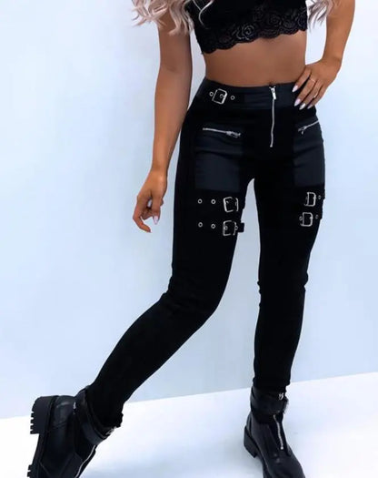 High Waist Zipper Design Skinny Long Pants