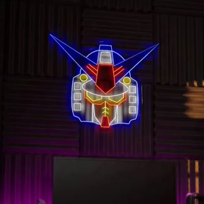 Neon Mech Fighter: Anime LED Wall Light for Kids