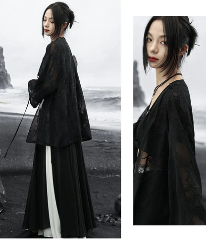 Summer Elegance: Crane Emblem Black Jacket for Women