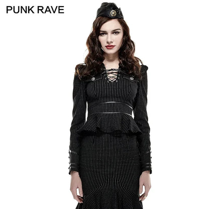 Punk Rave Gothic Military Blouse with Lotus Hem