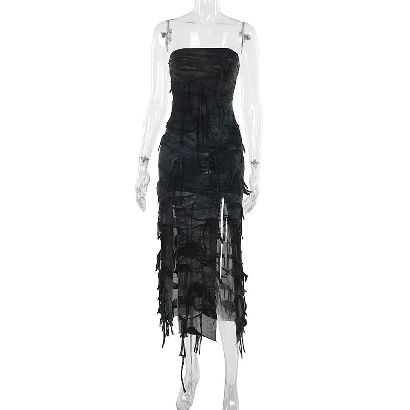 Hole Strapless Grunge Dress