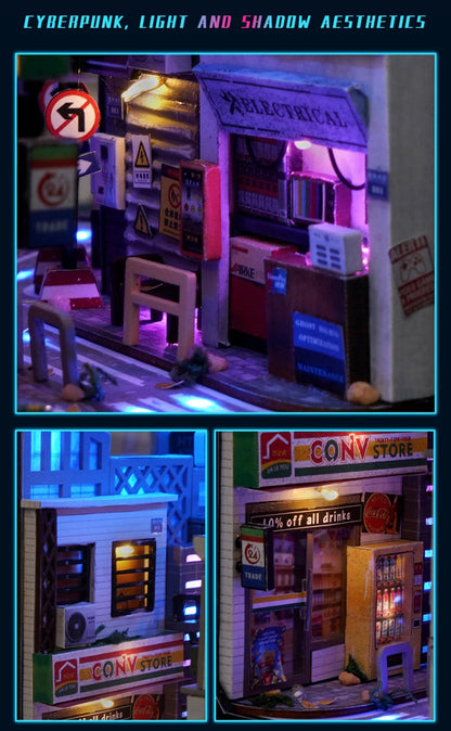 Cyberpunk DIY Book Nook Model Kit for Creative Room