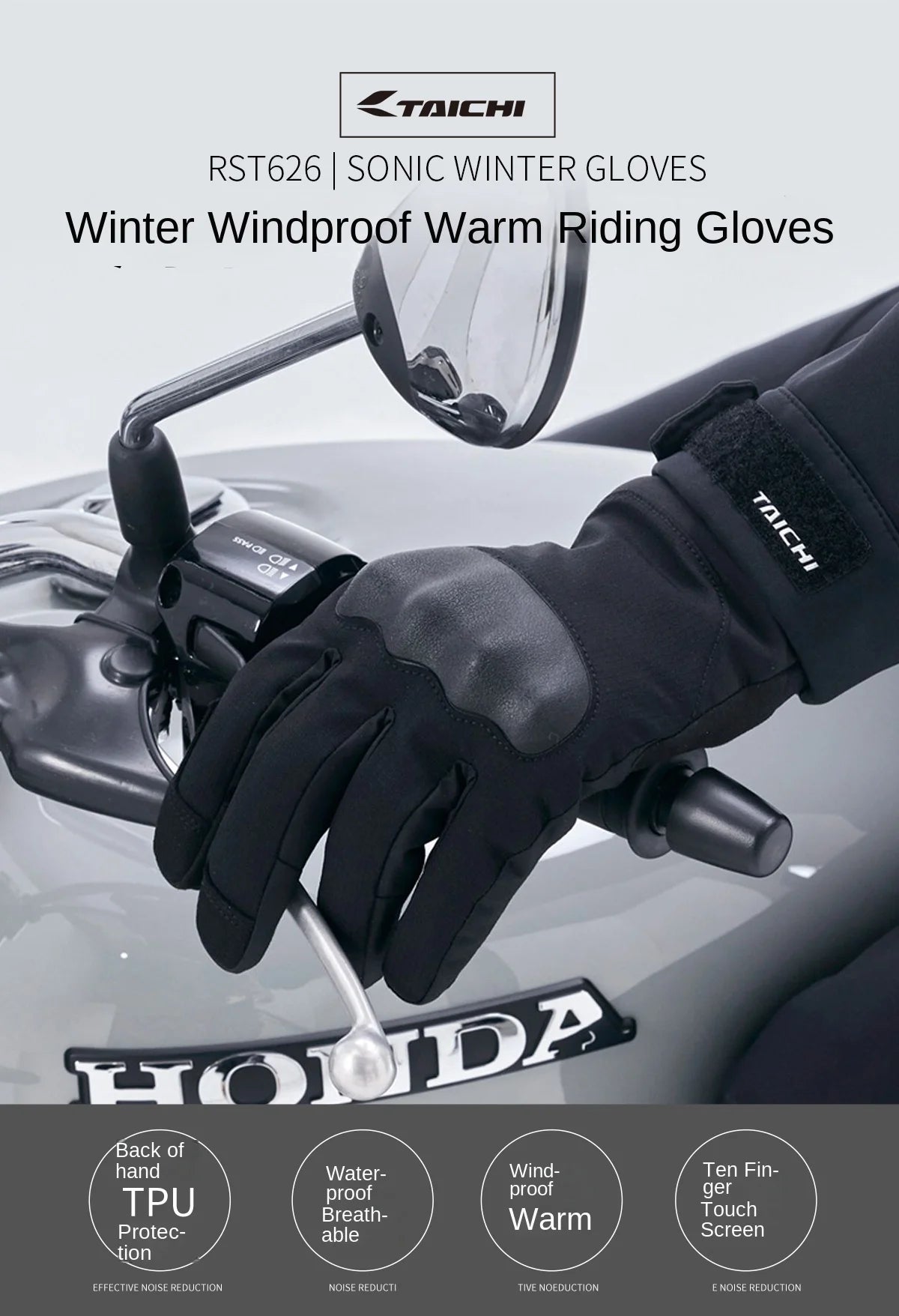 TAICHI Winter Moto Gloves: Waterproof & Touchscreen