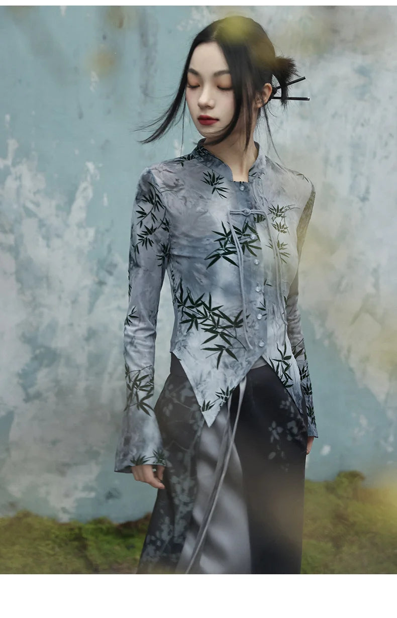 UMI MAO Bamboo Leaf Tie-Dye Spring Shirt
