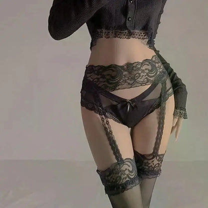 Luxe Lace Thigh-Highs with Garter & Floral Design
