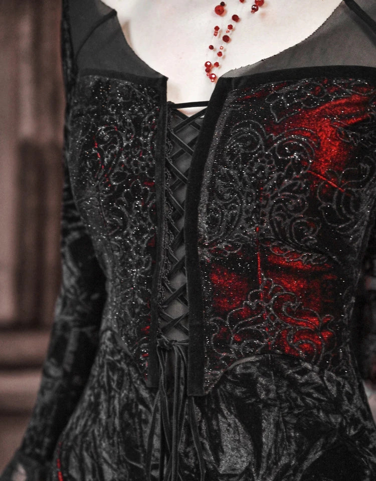Gothic Velvet Slim Fit Lace Fishtail Dress for Women