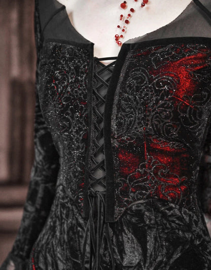Gothic Velvet Slim Fit Lace Fishtail Dress for Women