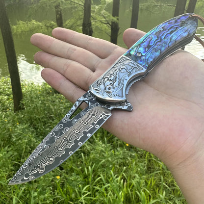 Steel Rose VG10 Damascus Abalone Folding Knife