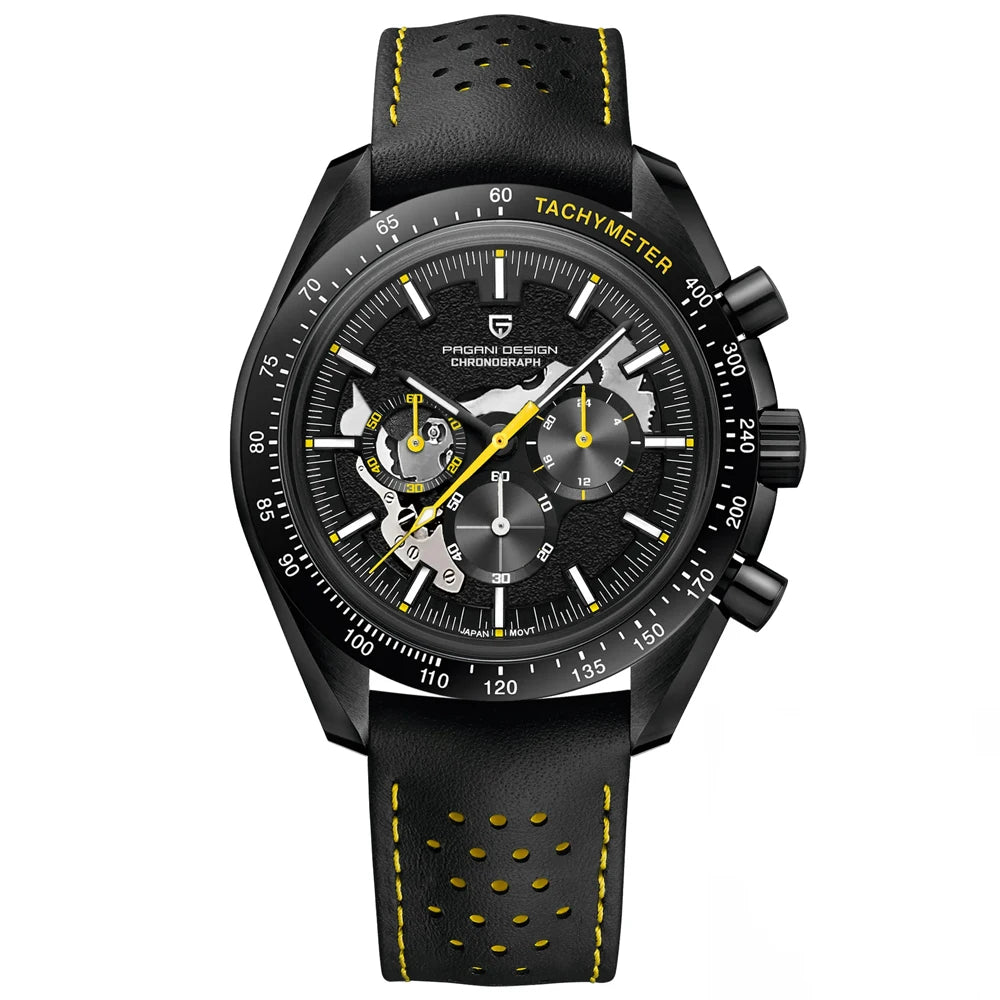 Pagani Moon Black Skeleton Quartz Chrono Watch