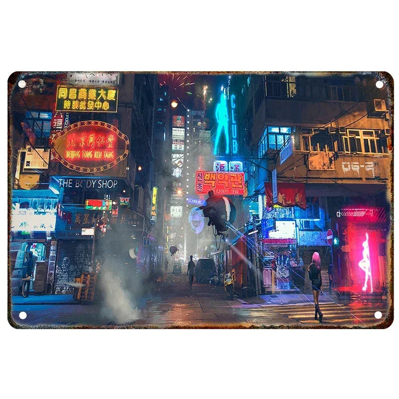 Tokyo Night Vibes Metal Wall Art Plaque