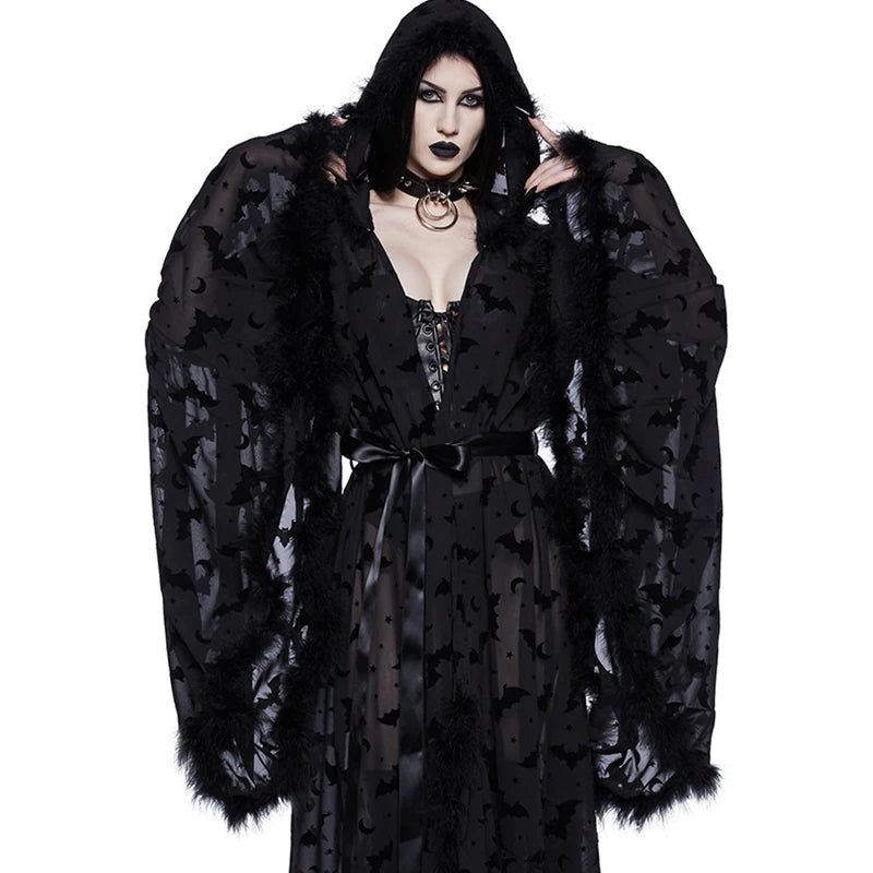 Bat Lace-Up Hooded Cape Dress