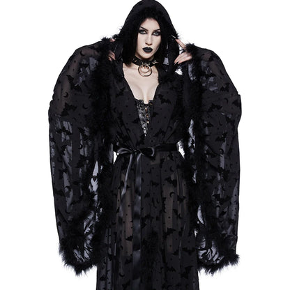 Bat Lace-Up Hooded Cape Dress