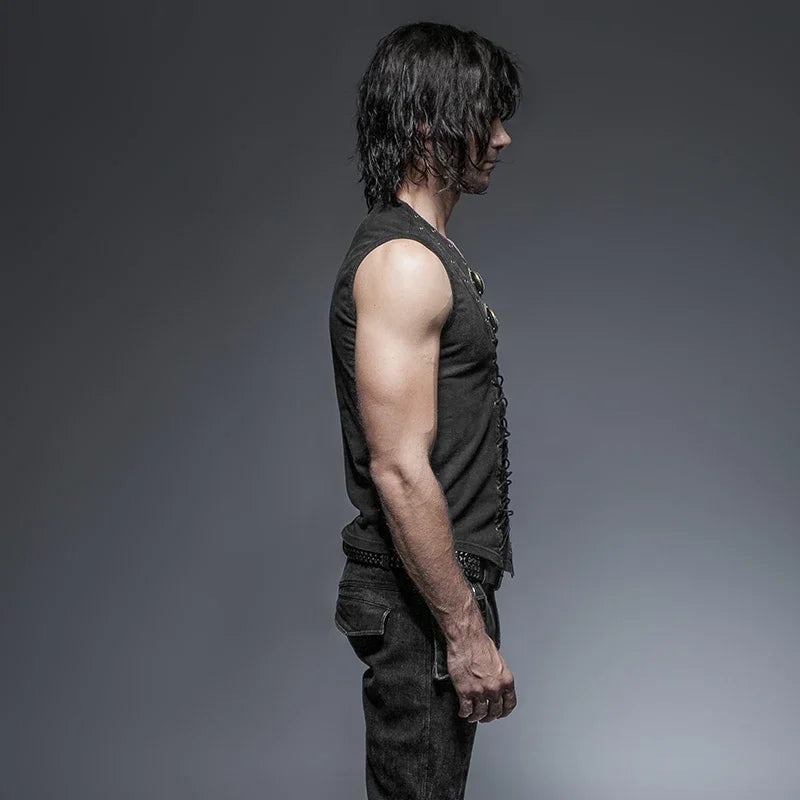 Black Punk Rock Cotton Vest for Men