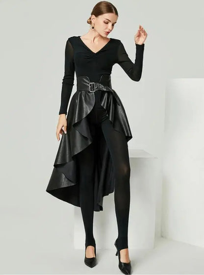 New PU leather skirt women irregular long skirt