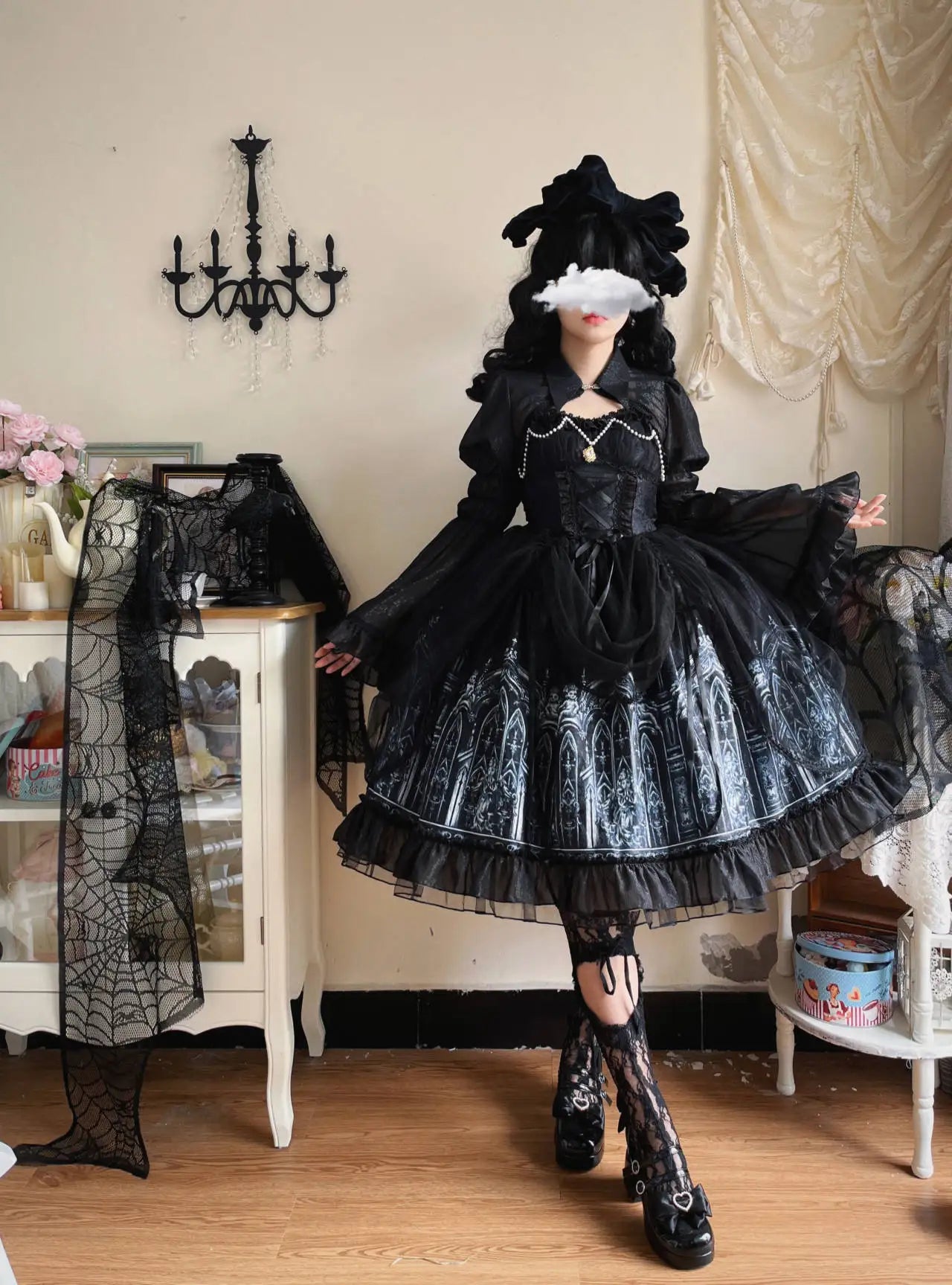 Flare Sleeve JSK Dress with Cape by Godivana