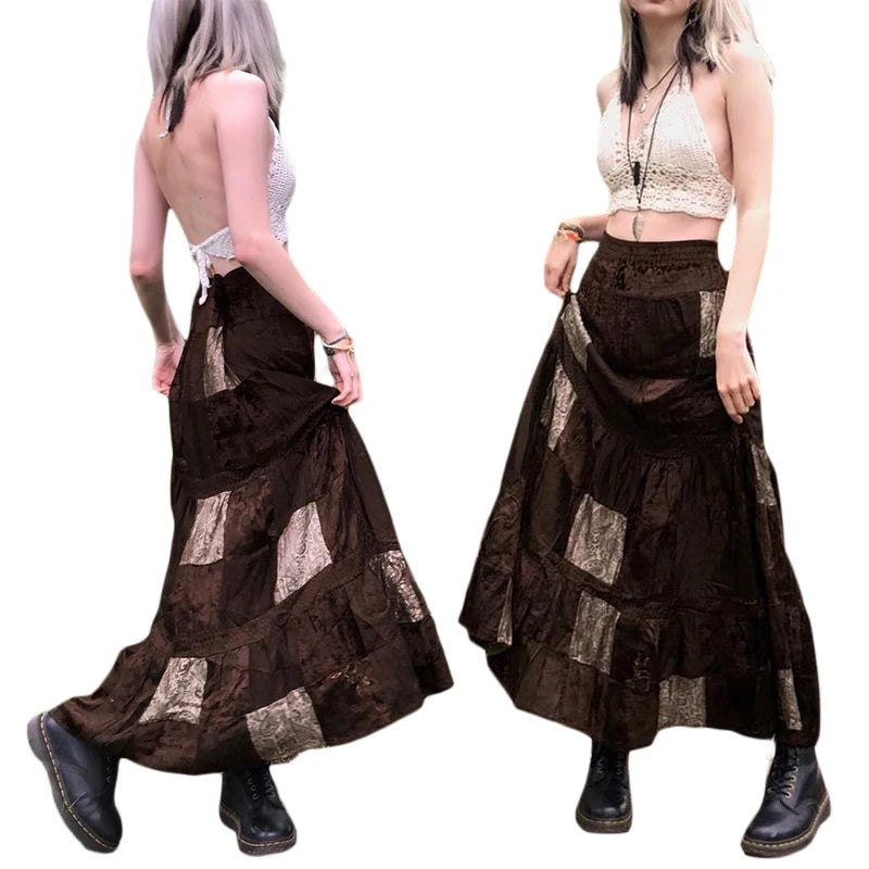 Elegant Pleated Brown A-Line Skirt for Women