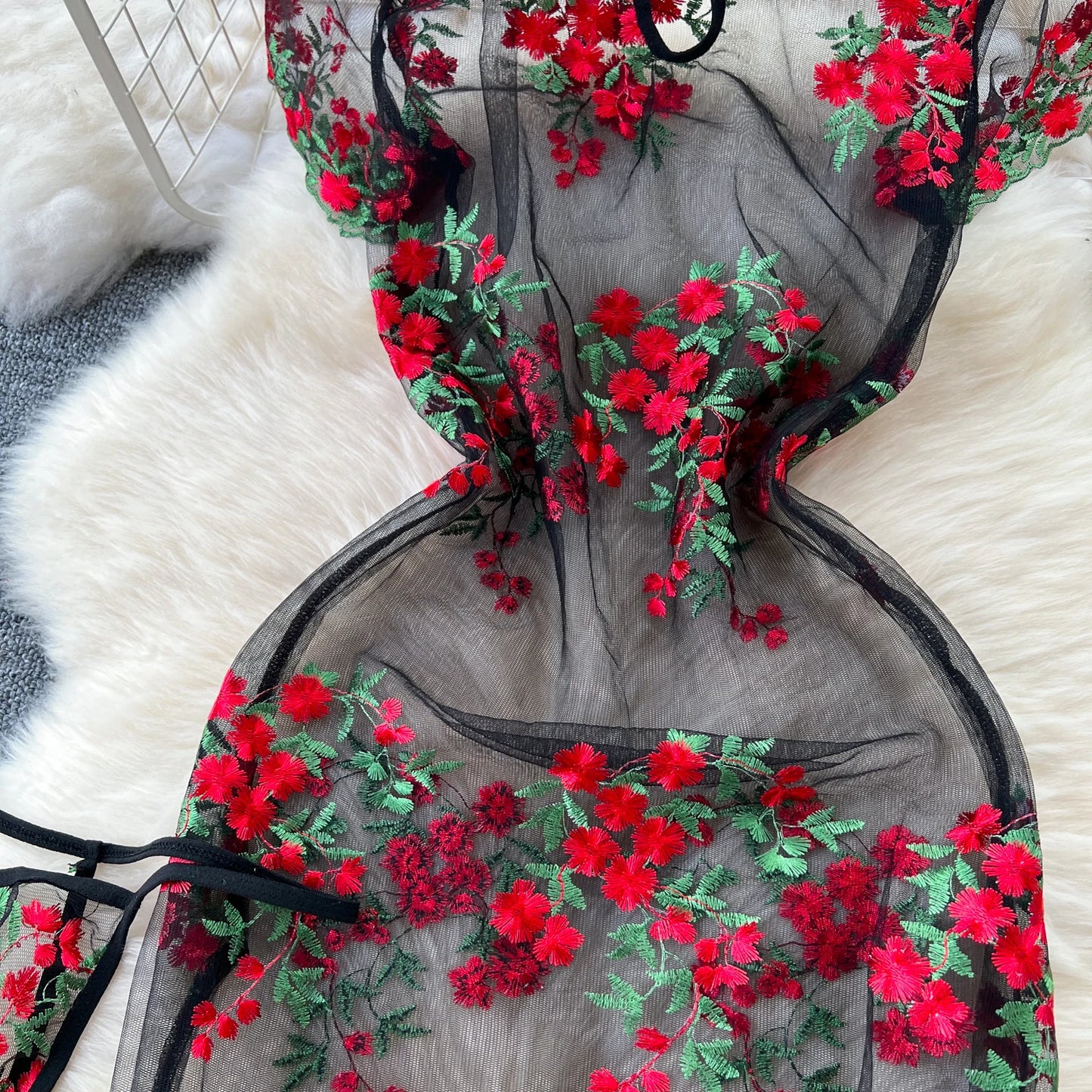 Floral Elegance: Chinese Style Mid-Calf Dress