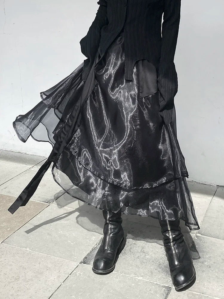 Chic Irregular Black Organza Half Skirt