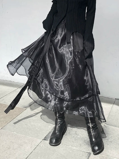 Chic Irregular Black Organza Half Skirt