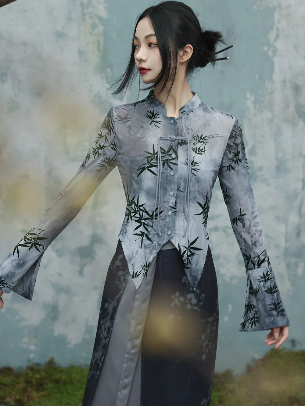 UMI MAO Bamboo Leaf Tie-Dye Spring Shirt