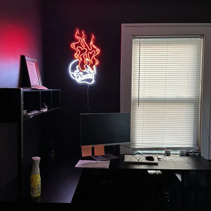 Custom Neon Skull Light - Handmade Wall Art Decor