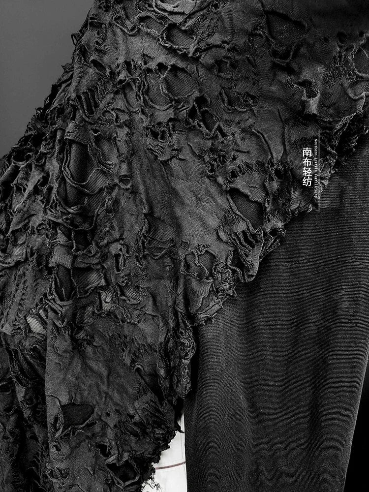 Black Tattered Knit Fabric - Eco-Friendly Textiles