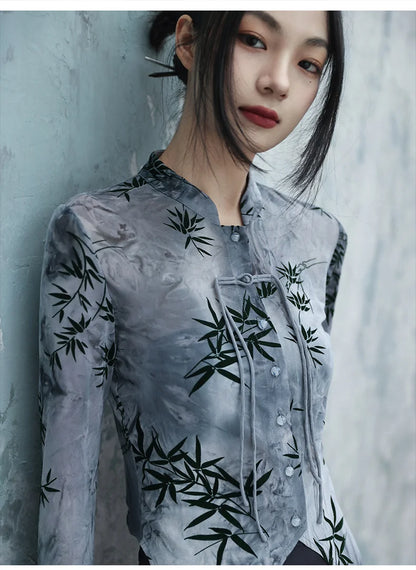 UMI MAO Bamboo Leaf Tie-Dye Spring Shirt