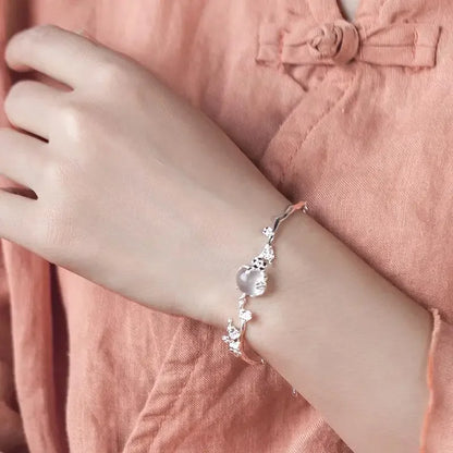 Moonlit Blossom Chalcedony Charm Bracelet