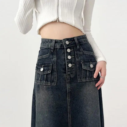 High-waisted Cargo Denim Skirt