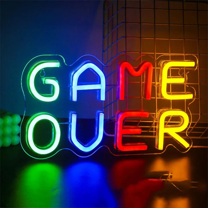 Neon Gaming: Iconic 'Game Over' Light Sign