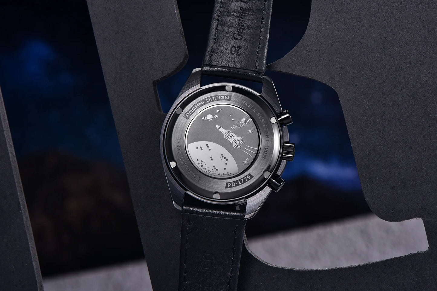 Pagani Moon Black Skeleton Quartz Chrono Watch