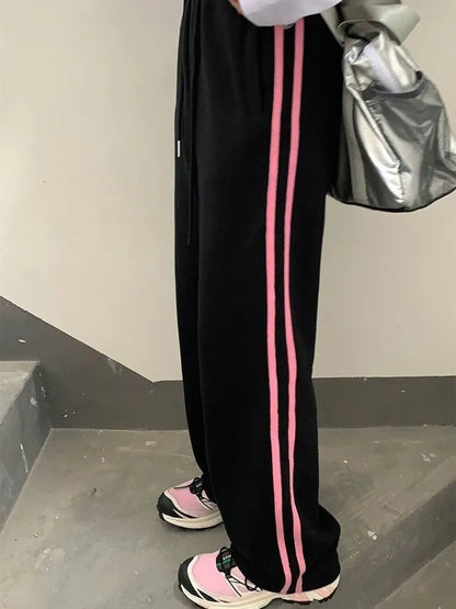 Pink Striped Sweatpants Women Vintage