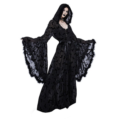 Bat Lace-Up Hooded Cape Dress