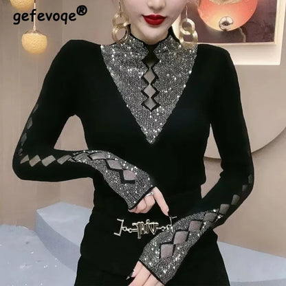 Glimmering Turtleneck Slim Tee for Stylish Women