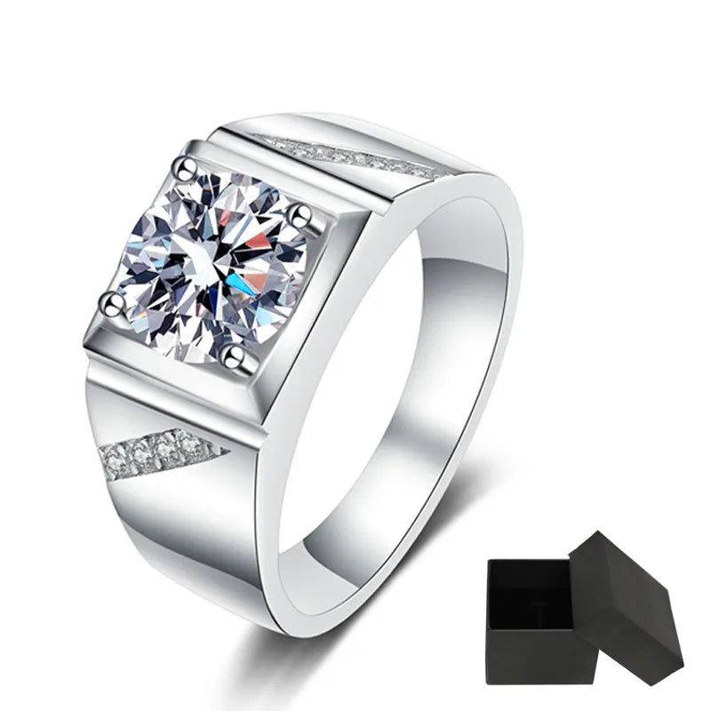 Elegance in Moissanite: Men's Silver Wedding Band