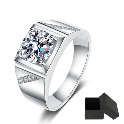 Elegance in Moissanite: Men's Silver Wedding Band