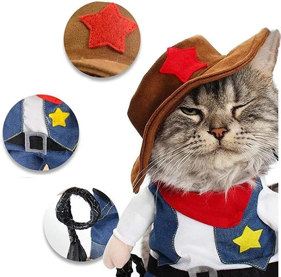 Funny Pet Dog Cat Costume Cowboy Clothes