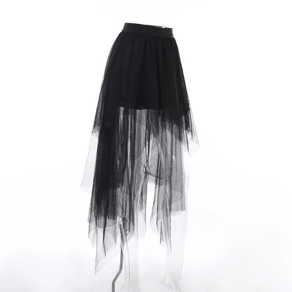 Gothic Mesh High-Waisted Asymmetrical Skirt